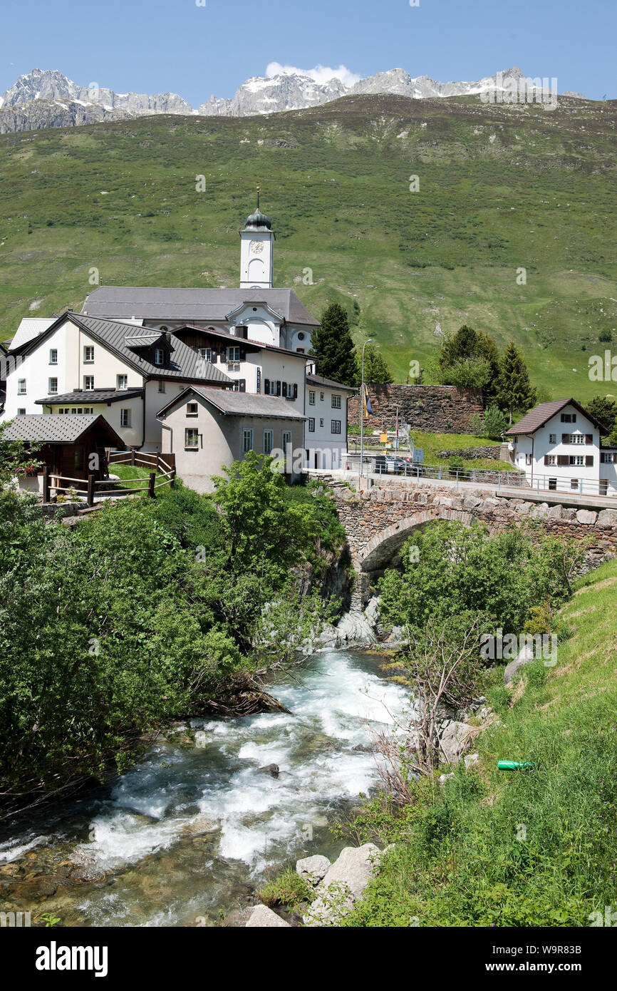 old bridge, old Gotthard Road, Hospental, province Uri, Switzerland, Europe Stock Photo