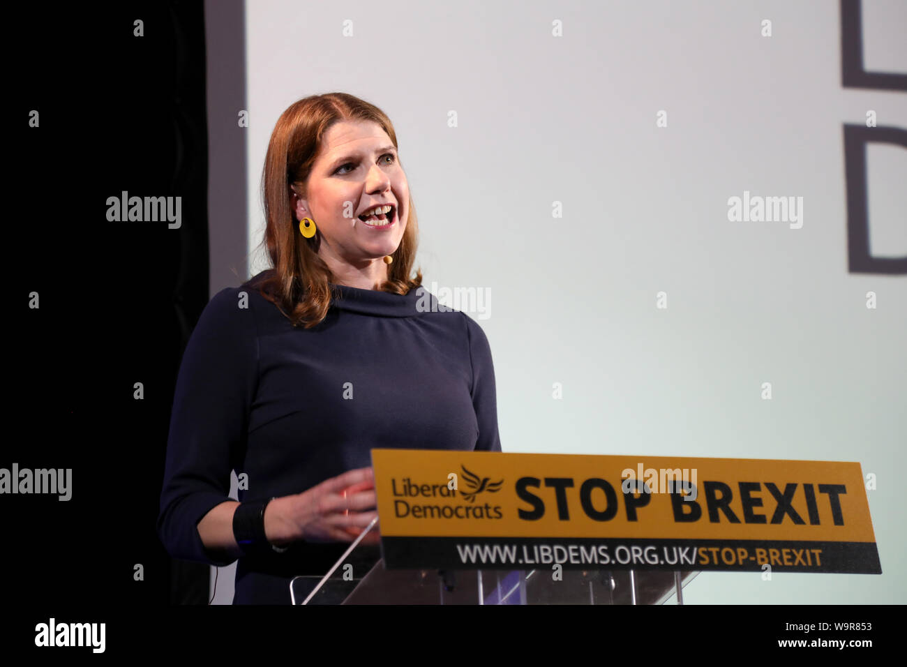 London / UK – August 15, 2019: Liberal Democrats leader Jo Swinson delivers a speech on Brexit in central London Stock Photo