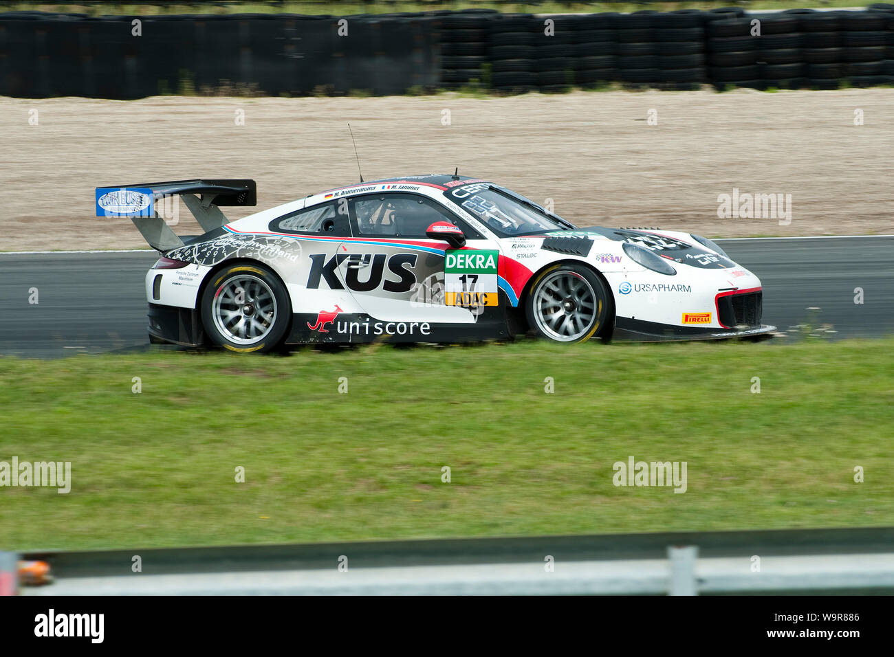 Porsche GT3 RS on race track, sportscar, ADAC GT Mansters, driver Michael Ammermueller, Circuit Zandvoort, province Nordholland, Netherlands Stock Photo