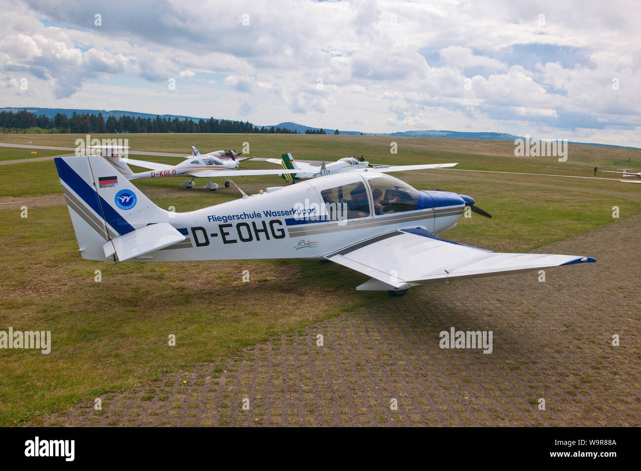 Robin Aircraft, DR 400-180R Remo, cranked wing configuration, plane for glider tug work, Wasserkuppe airfield, Gersfeld, Fulda, Rhoen, Hesse, Germany Stock Photo