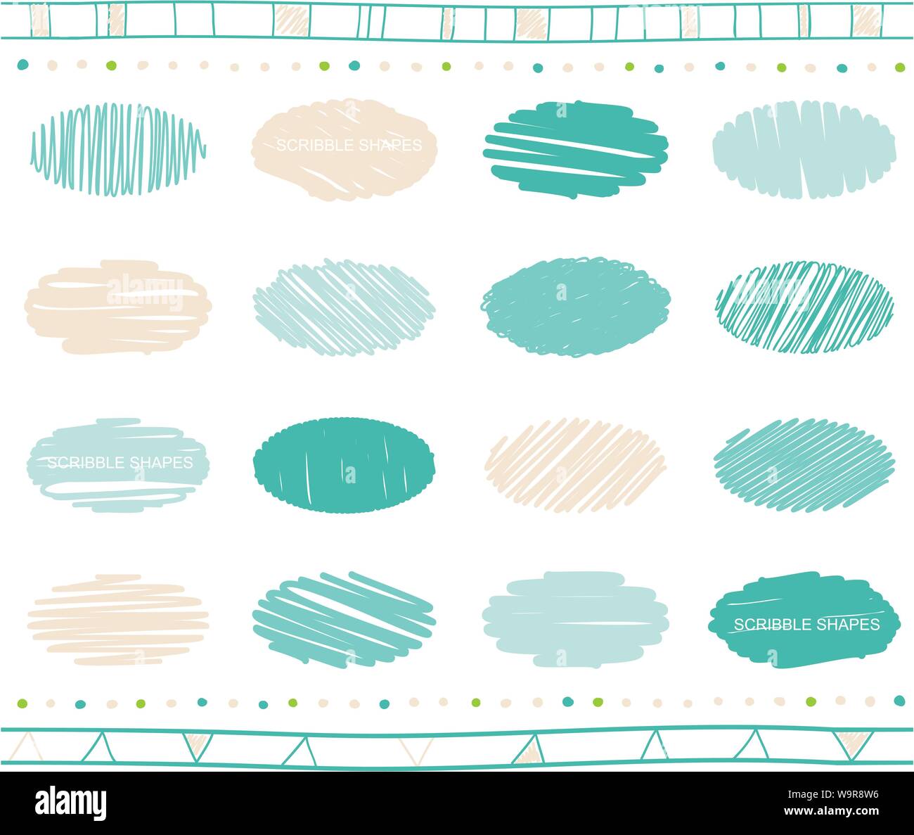 Vector collection of ellipse scribbled elements in hand drawn style Stock Vector