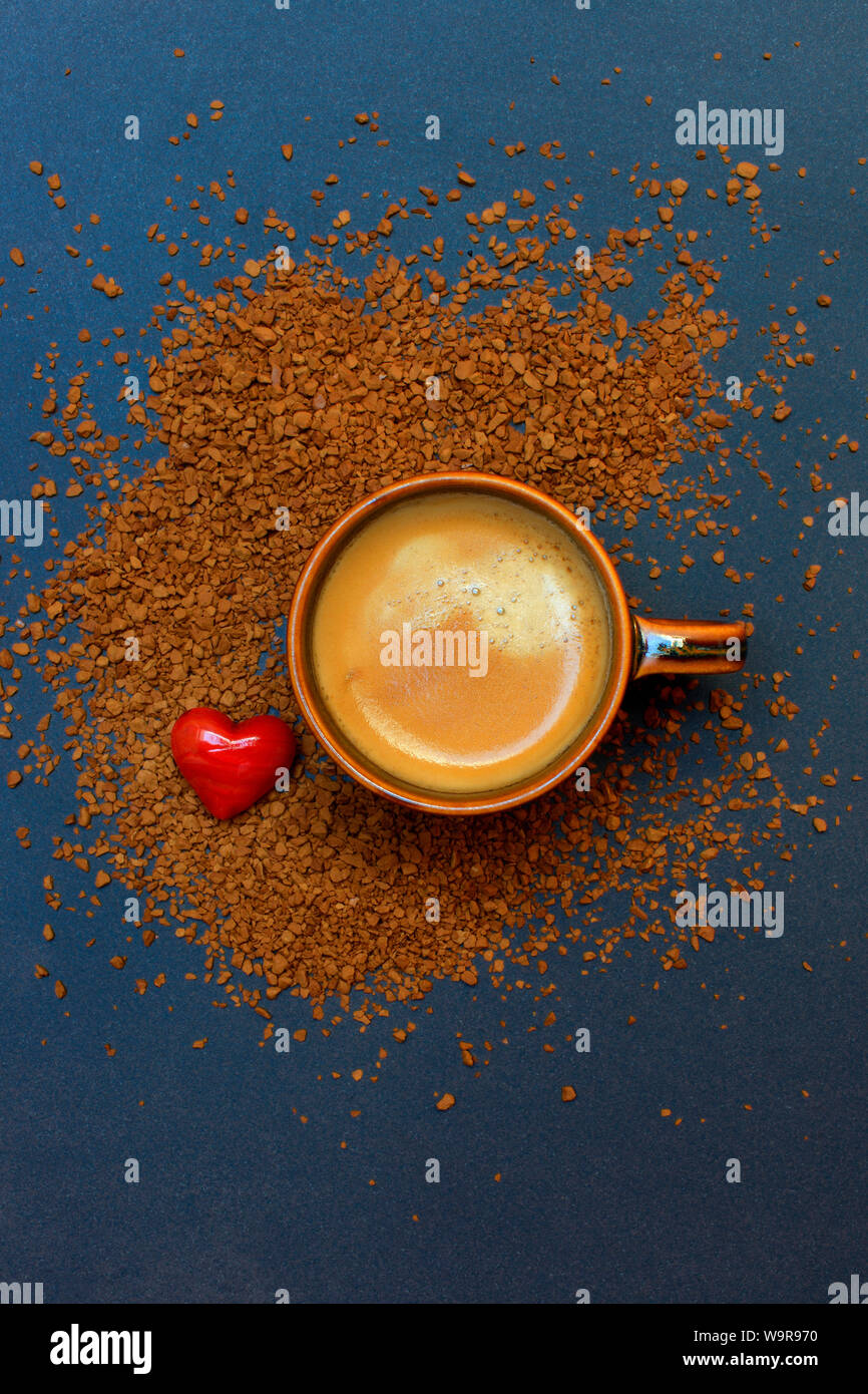 cup of coffee, instant coffee, Coffea arabica, red heart Stock Photo