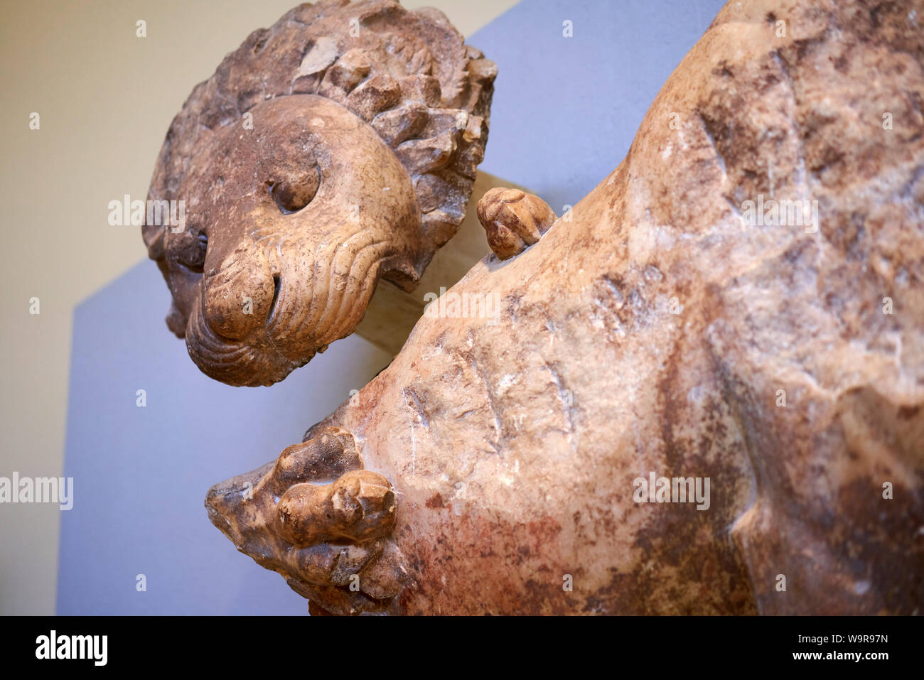 Fragments of Ancient Greek sculpture on display in Delphi museum Stock
