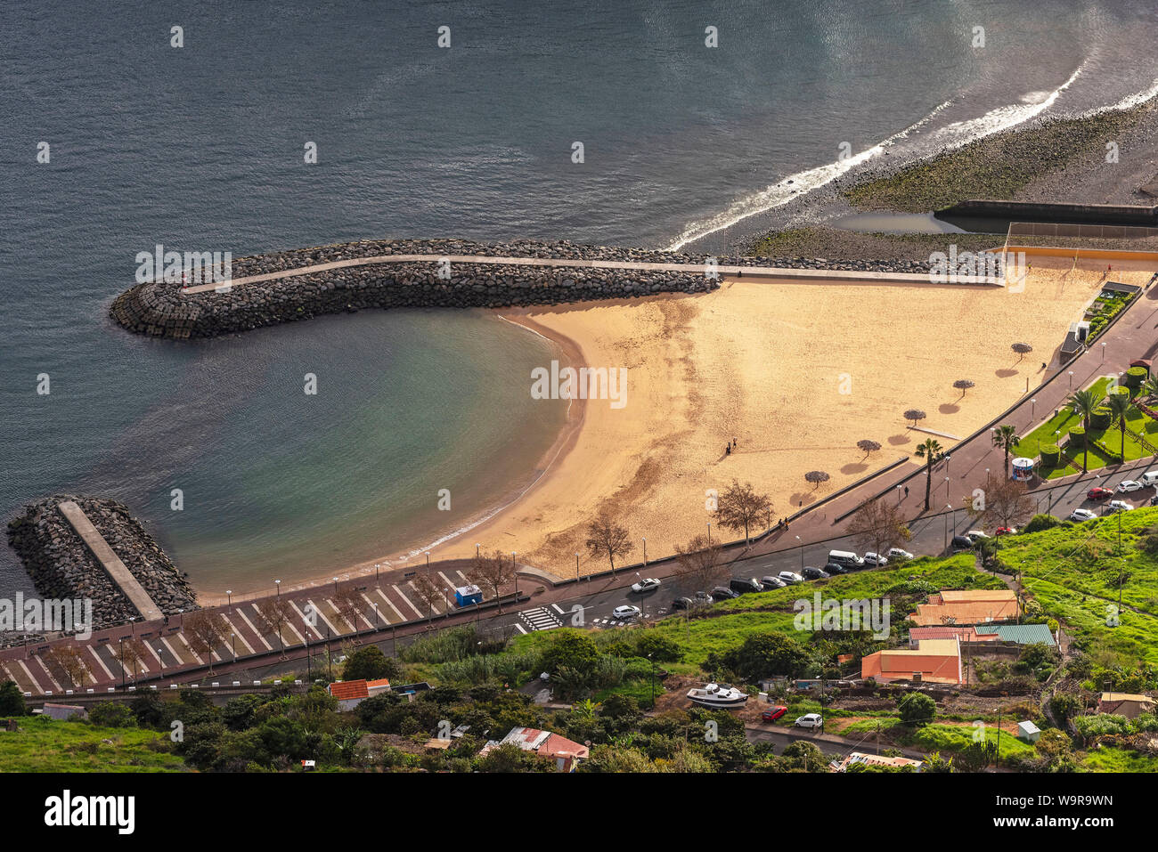 sandy beach, Machico, Madeira, Portugal Stock Photo