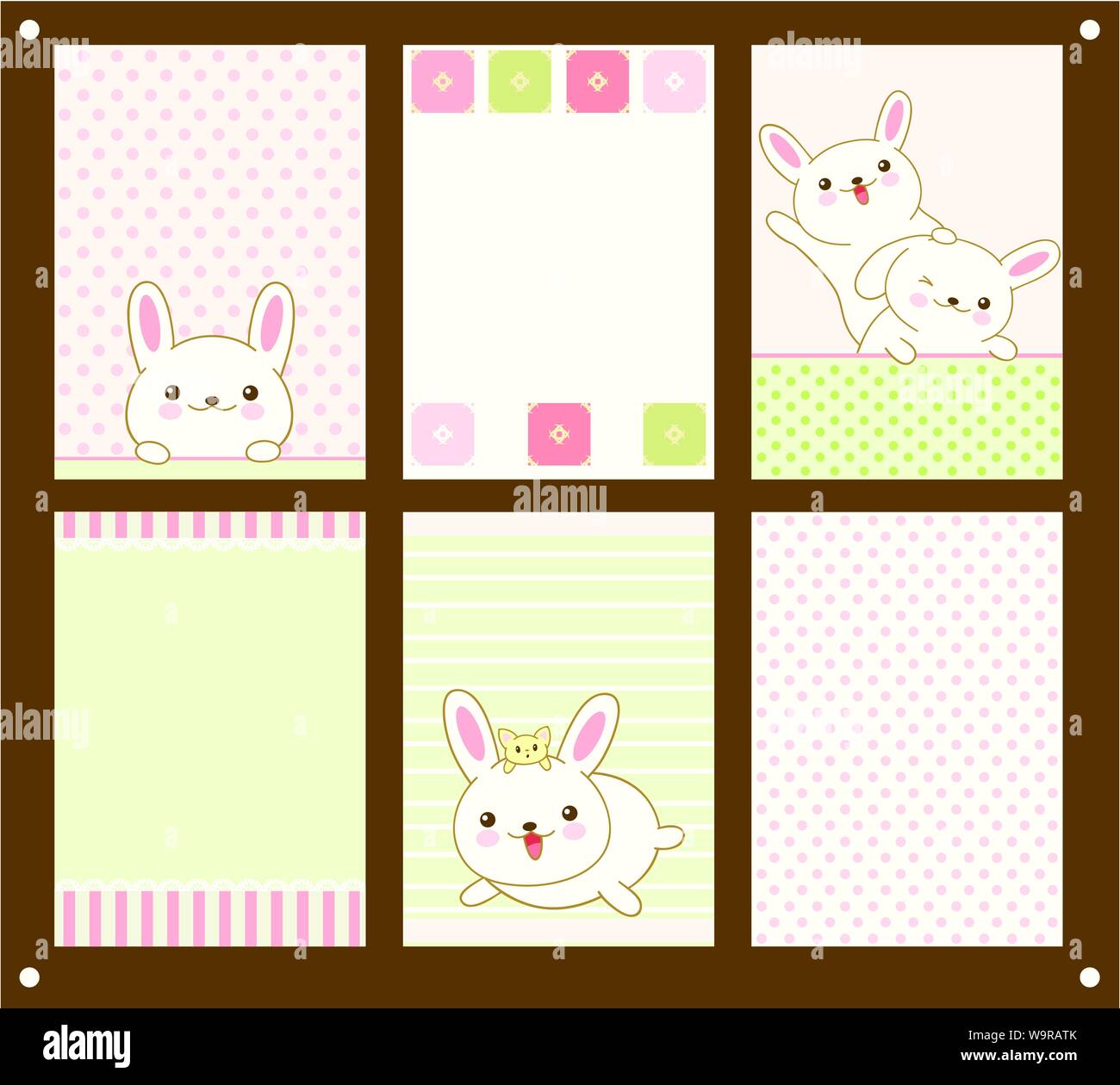 Vector collection of vertical colored cards with Easter rabbits in kawaii style Stock Vector