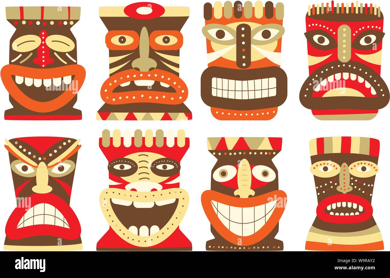 Collection Of Tiki Tribal Mask Set For Scrapbooking Vector