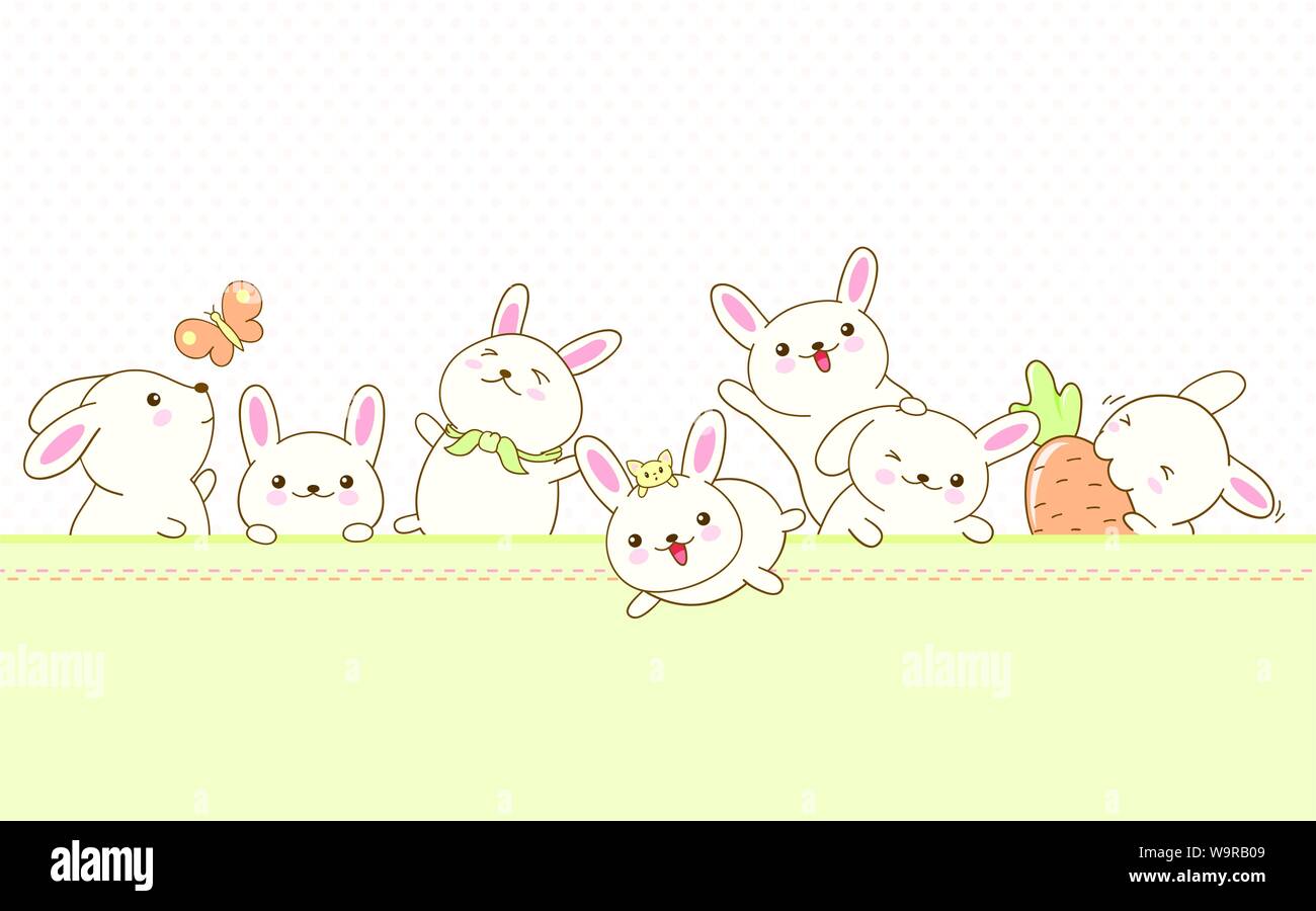 Vector border with Easter rabbits and background with dots pattern Stock Vector