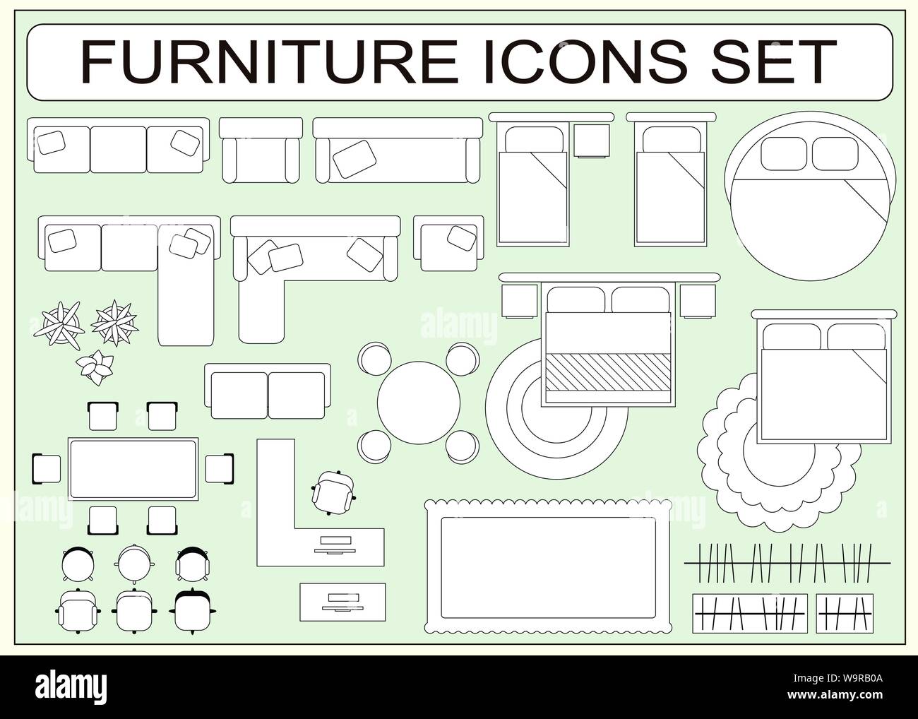 Set Of Simple Furniture Vector Icons As Design Elements Sofa