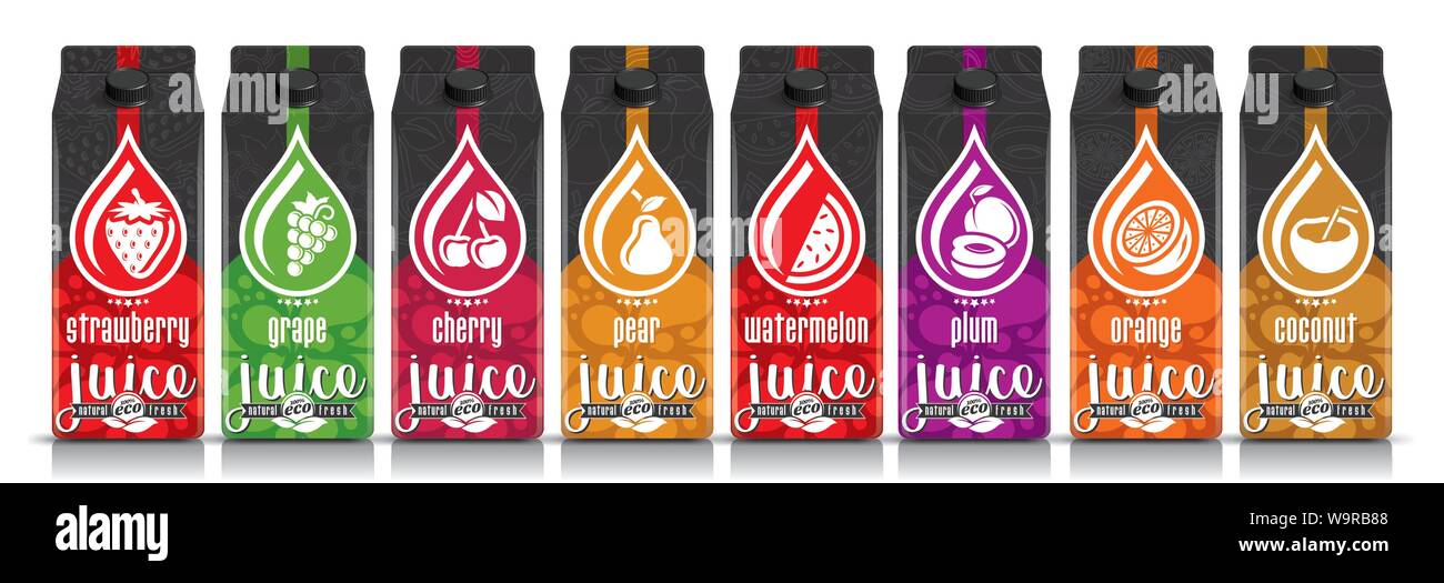 Ready design vector juice, fruit package set Stock Vector