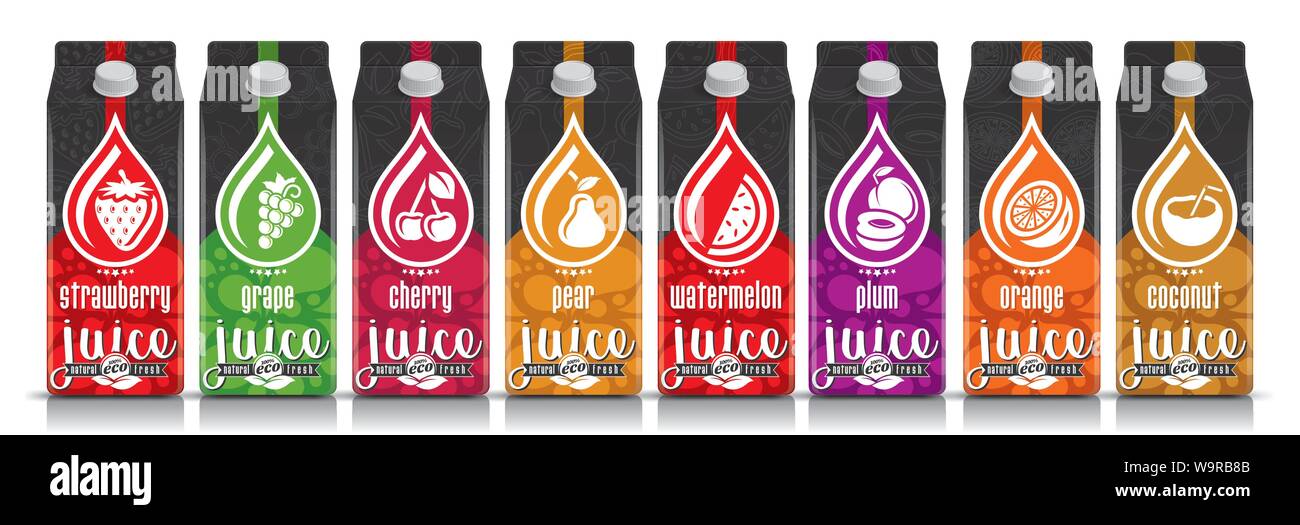Ready design vector juice, fruit package set Stock Vector
