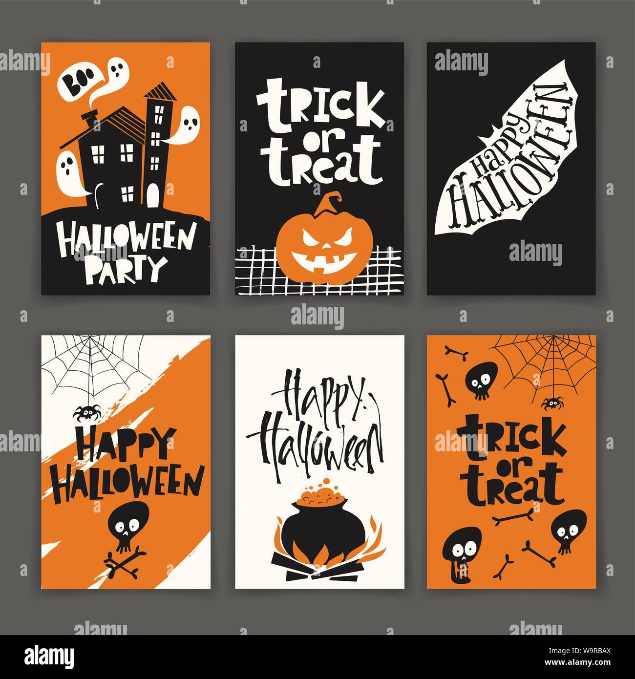 Set of Halloween poster designs with cute cartoon elements Stock Vector