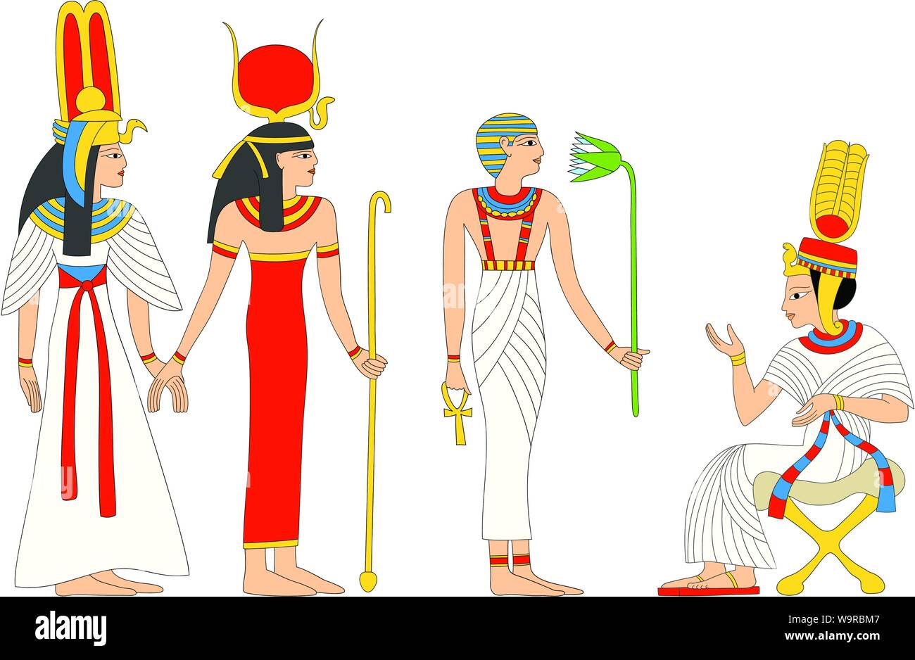 Vector collection egyptian female characters - goddess Isis and queen Stock Vector