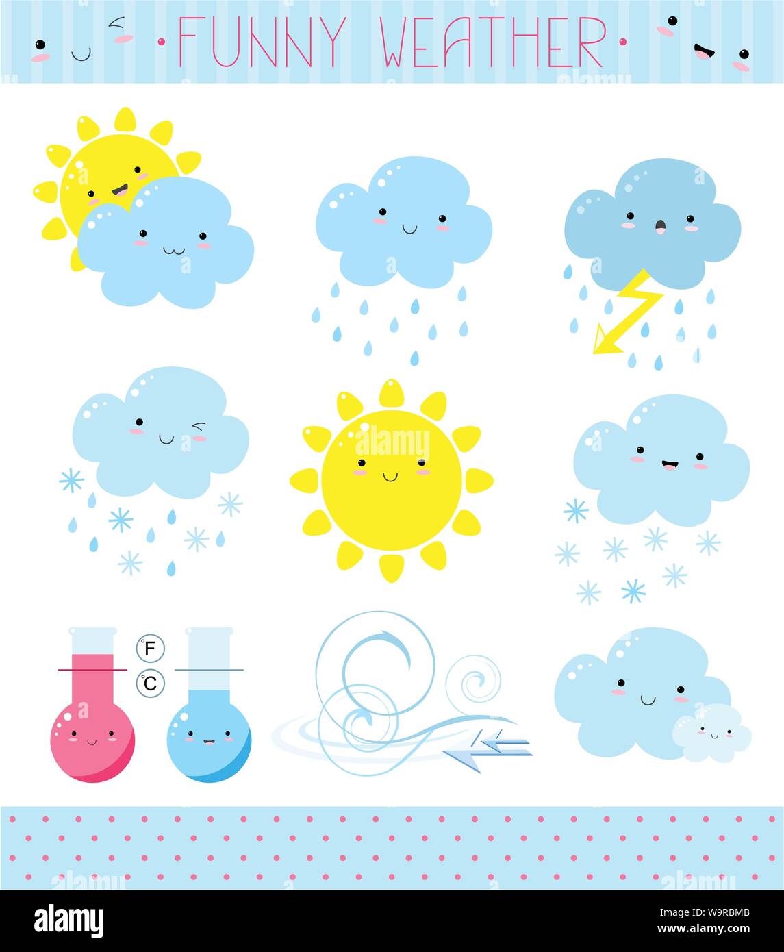 Download Collection Of A Cute Vector Weather Icons In Kawaii Style Eps8 Stock Vector Image Art Alamy