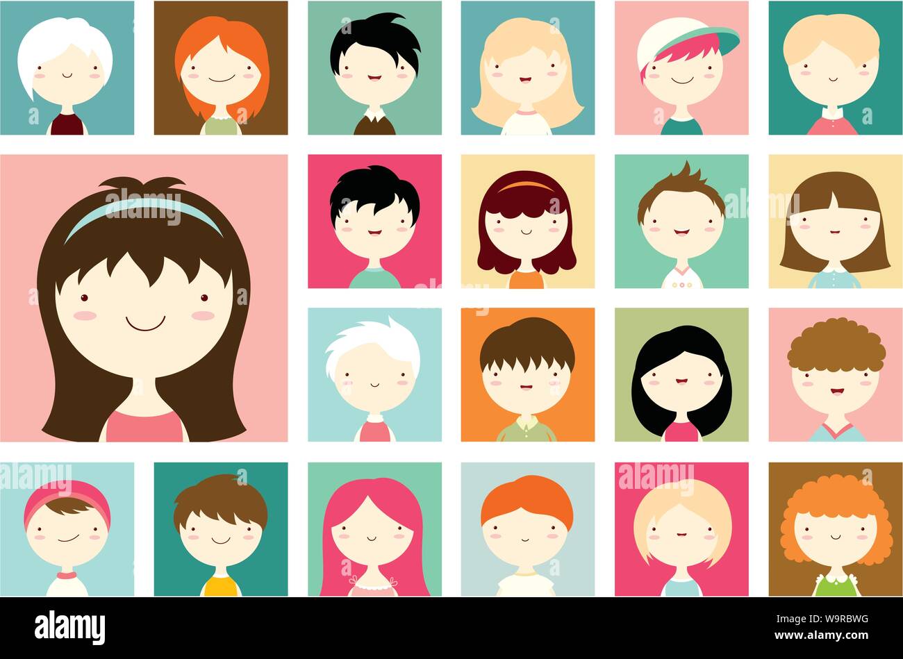 Set of male and female faces avatars. Vector icons set in flat style ...