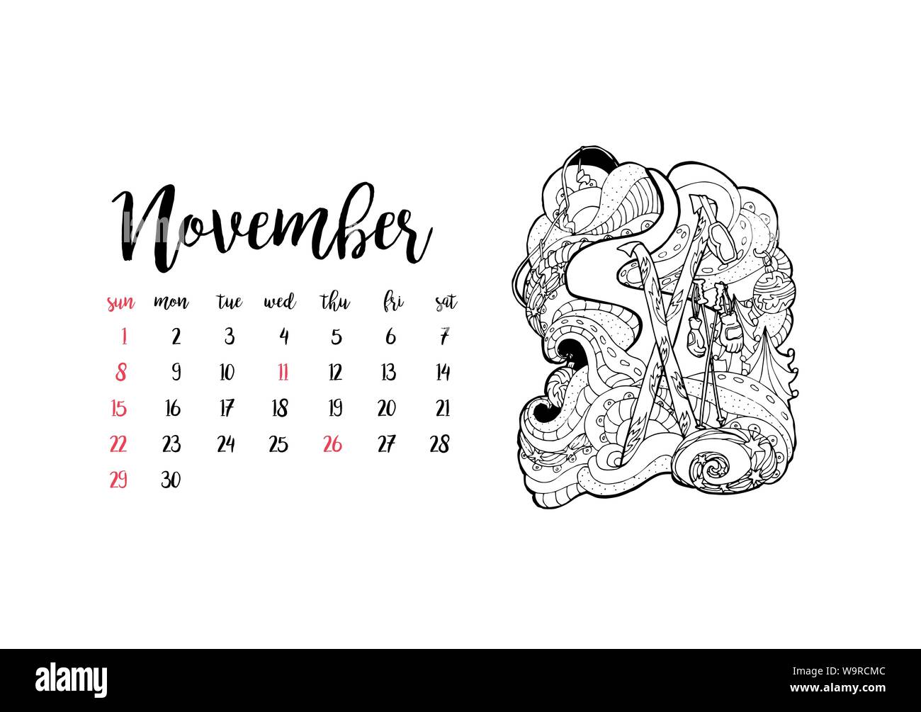 Monthly Desk Calendar Horizontal Template 2020 For Month November
