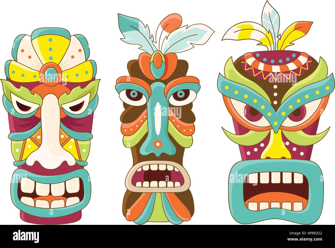 pics Traditional African Mask Template https www alamy com collection of tiki tribal mask sticker set for scrapbooking vector template mask for greeting decorations congratulations in green brown blue y image264202570 html