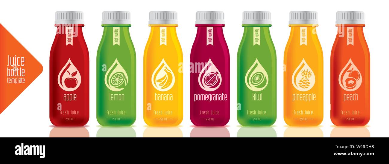 Ready design vector juice, fruit bottle set Stock Vector
