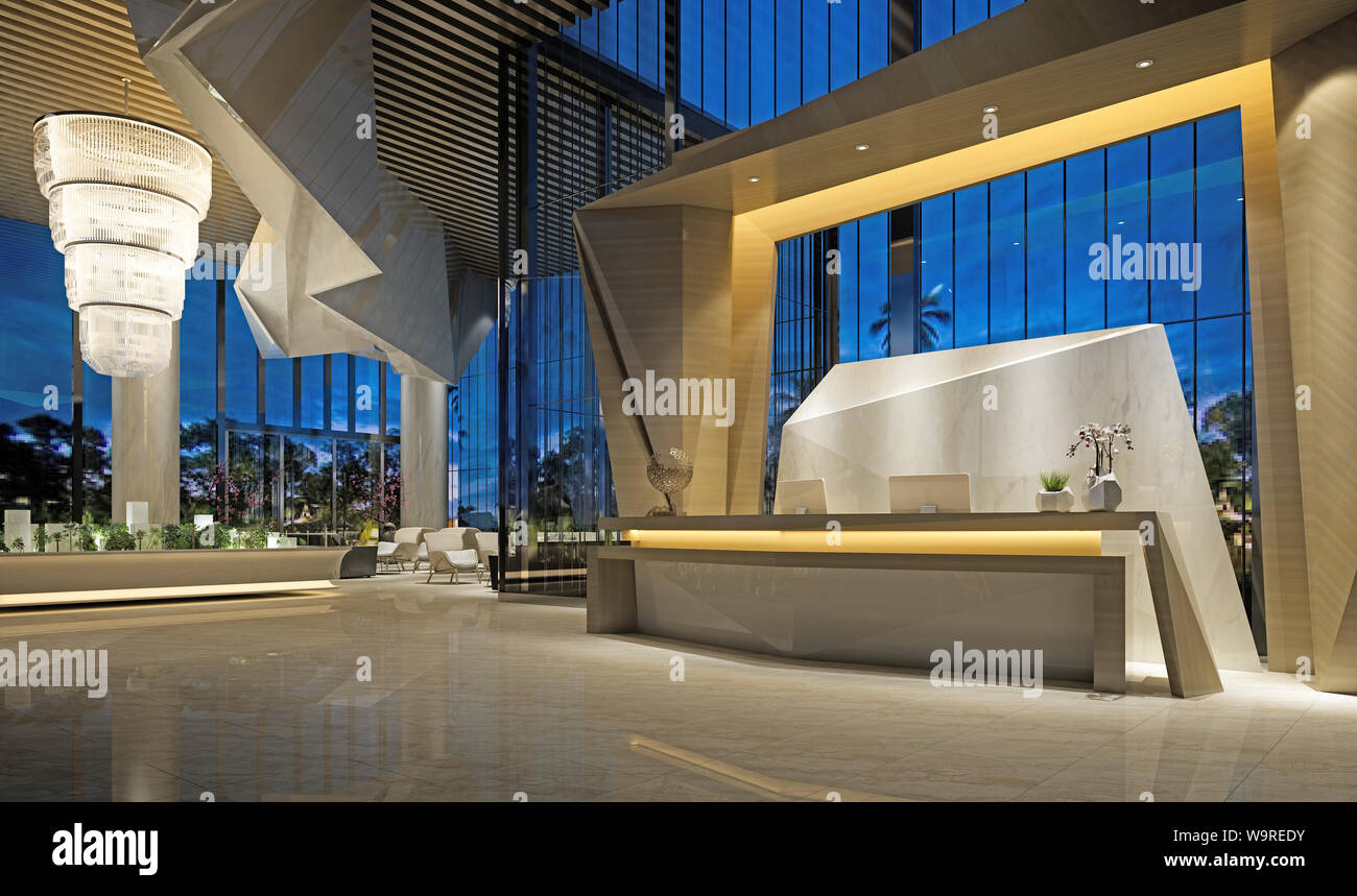 3d render of luxury hotel lobby reception Stock Photo - Alamy