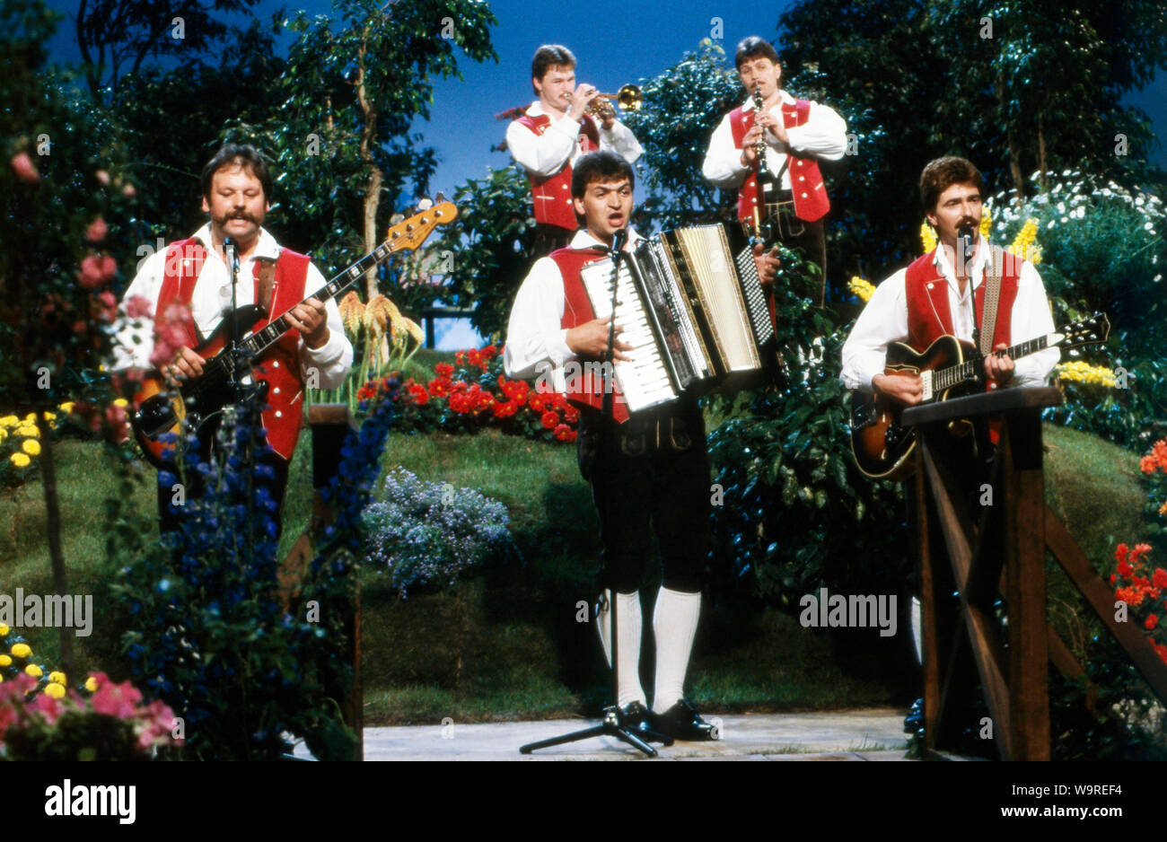 Das Quintett Harmonie bei einem Auftritt, Deutschland 1990. 'Quintett Harmonie' performing, Germany 1990. Stock Photo