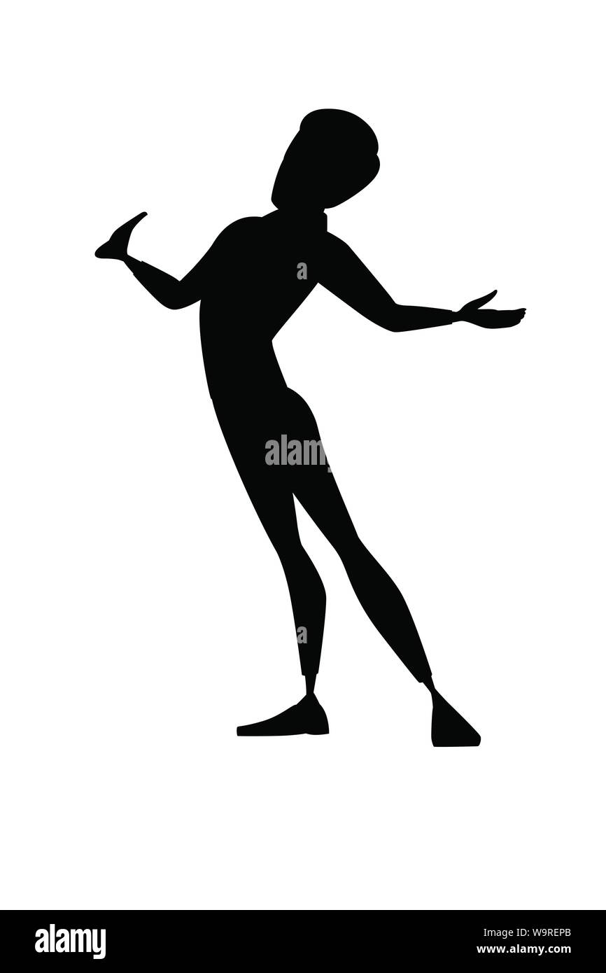 Black silhouette man wearing suit with upraised hand cartoon character design flat vector illustration isolated on white background. Stock Vector