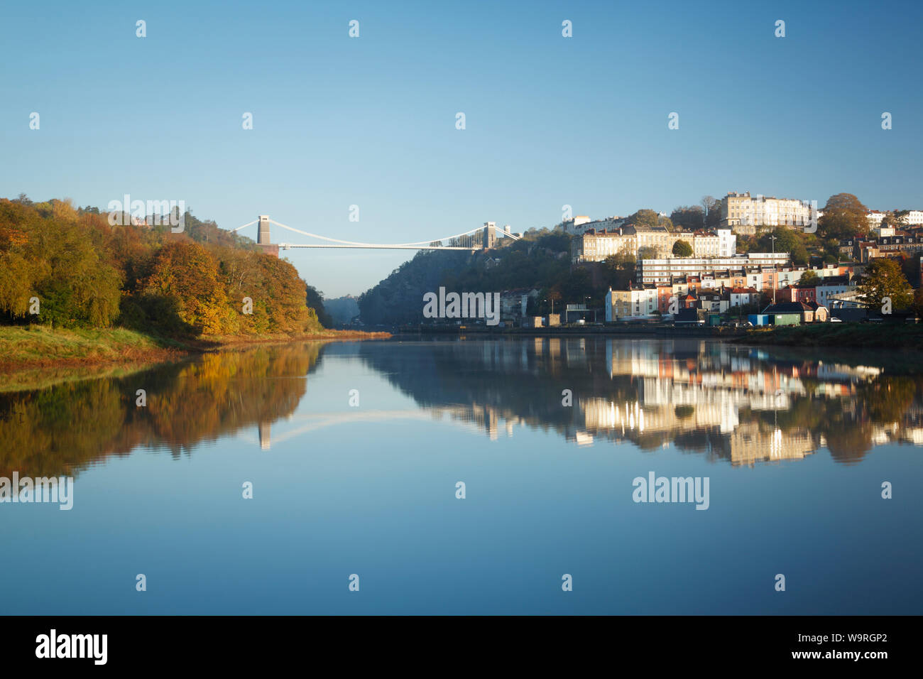 Clifton Suspension Bridge and Hotwells reflected in the River Avon. Bristol. UK. Stock Photo