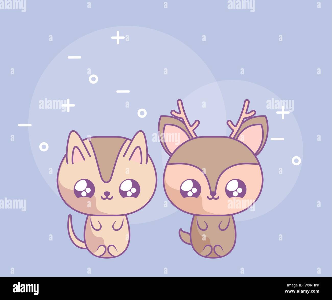 cute reindeer with cat baby kawaii style vector illustration design ...