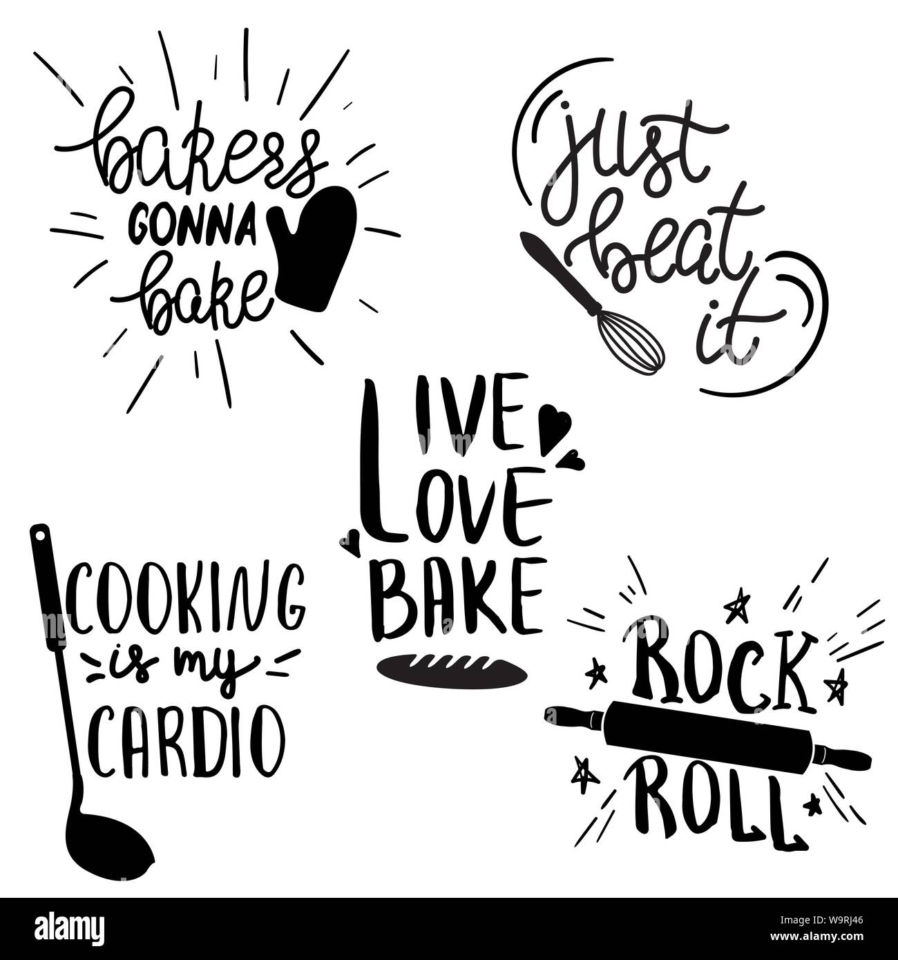 Set of hand drawn funny sayings for kitchen or restaurant poster Stock  Vector