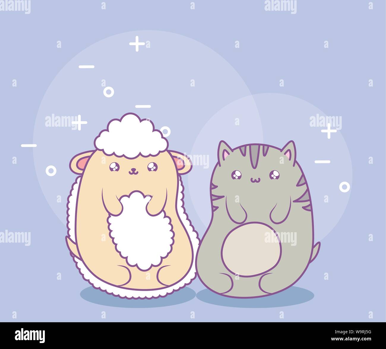 cute cat with sheep baby animal kawaii style vector illustration design ...