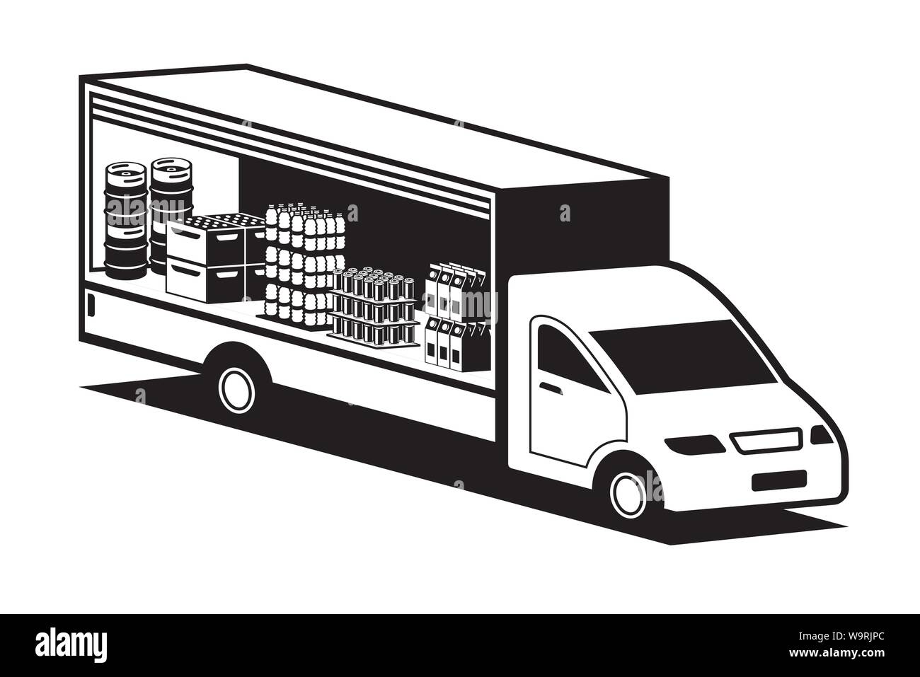Cargo van carrying carbonated and alcoholic drinks - vector illustration Stock Vector