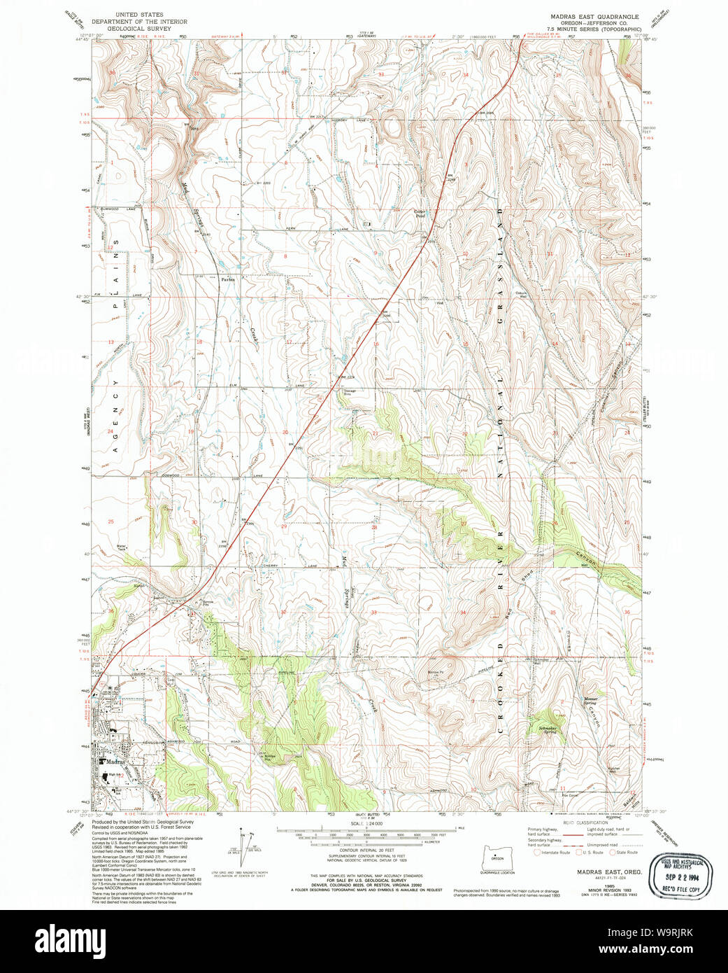 USGS Topo Map Oregon Madras East 280610 1985 24000 Restoration Stock ...