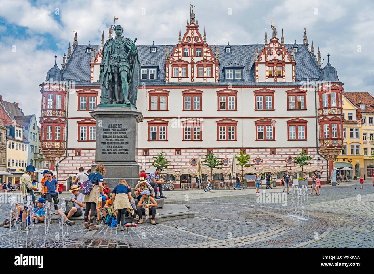 Coburg Franconia, Germany): Market Square with memorial of Prince Albert; Coburg (Franken, Deutschland): Marktplatz mit Denkmal für Prinz Albert Stock Photo