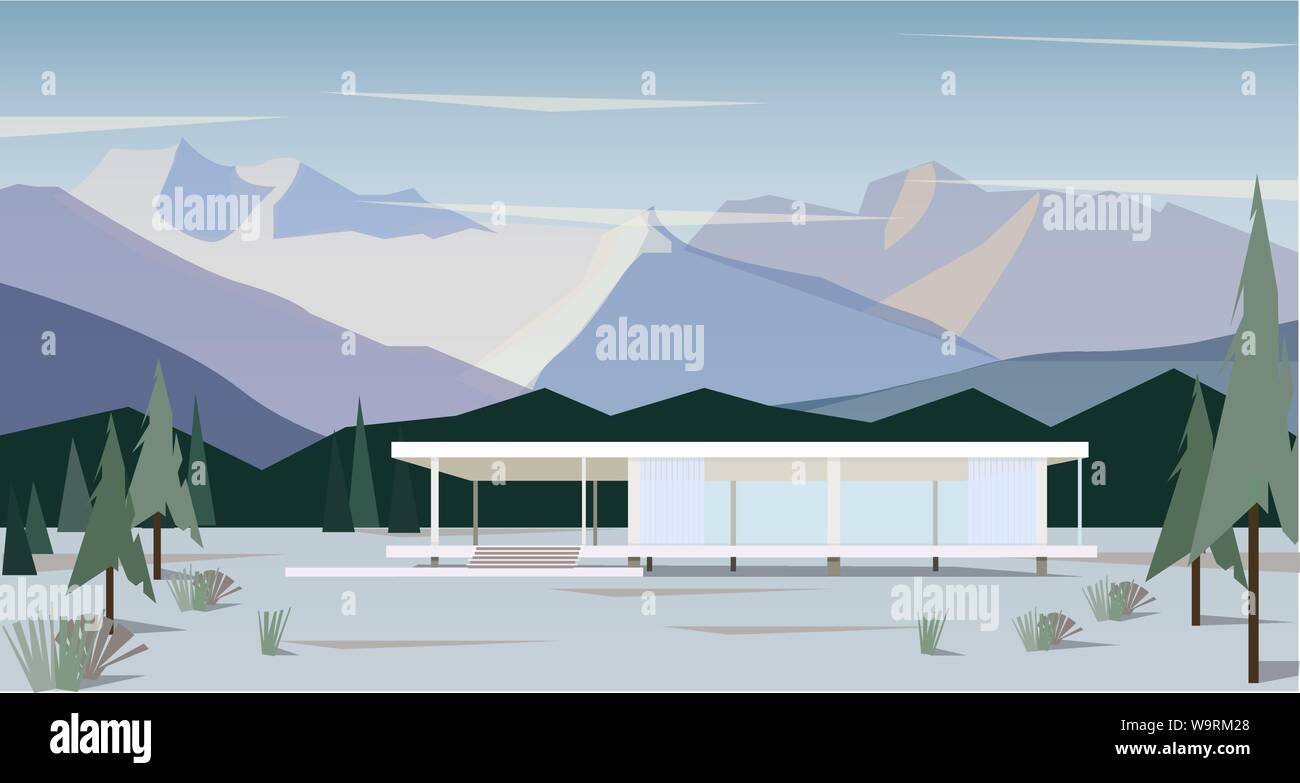 white modern house in snowy mountains, vector Stock Vector Image & Art ...