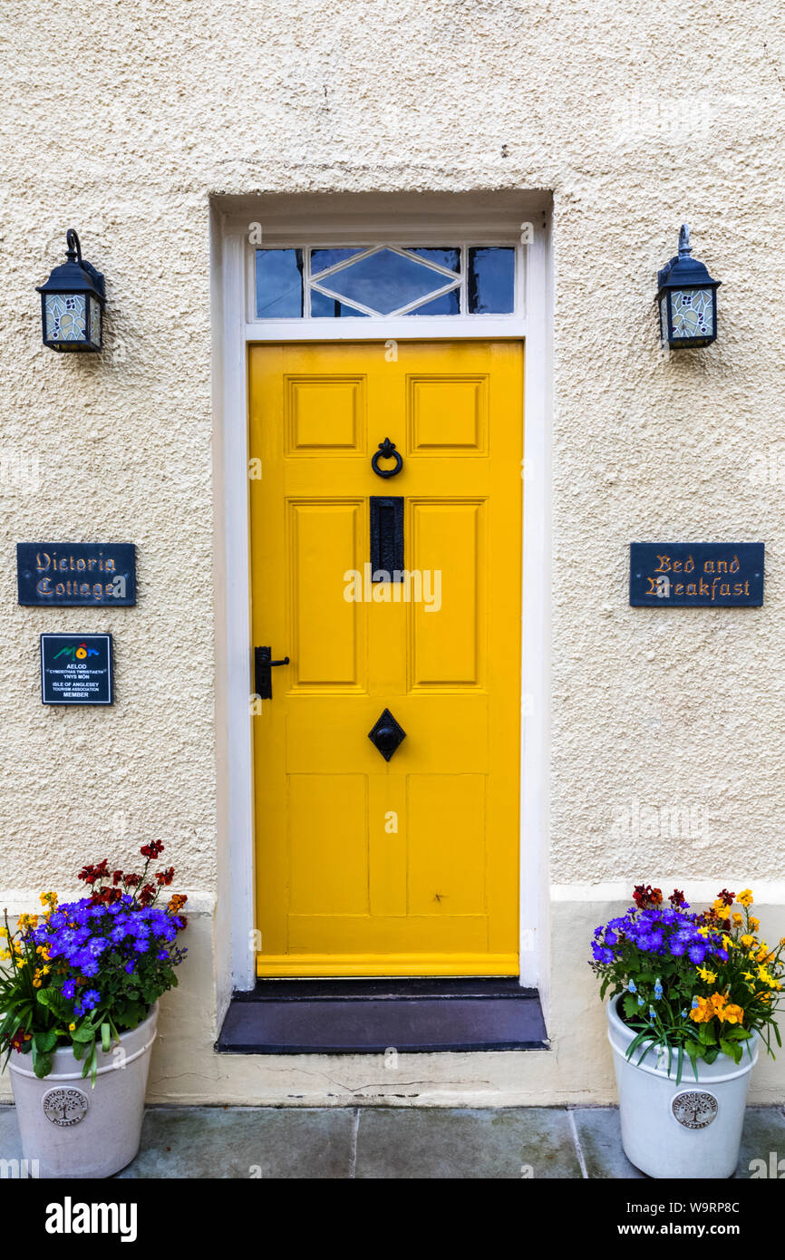 Wales Anglesey Beaumaris Colourful Cottage Door With Bed And