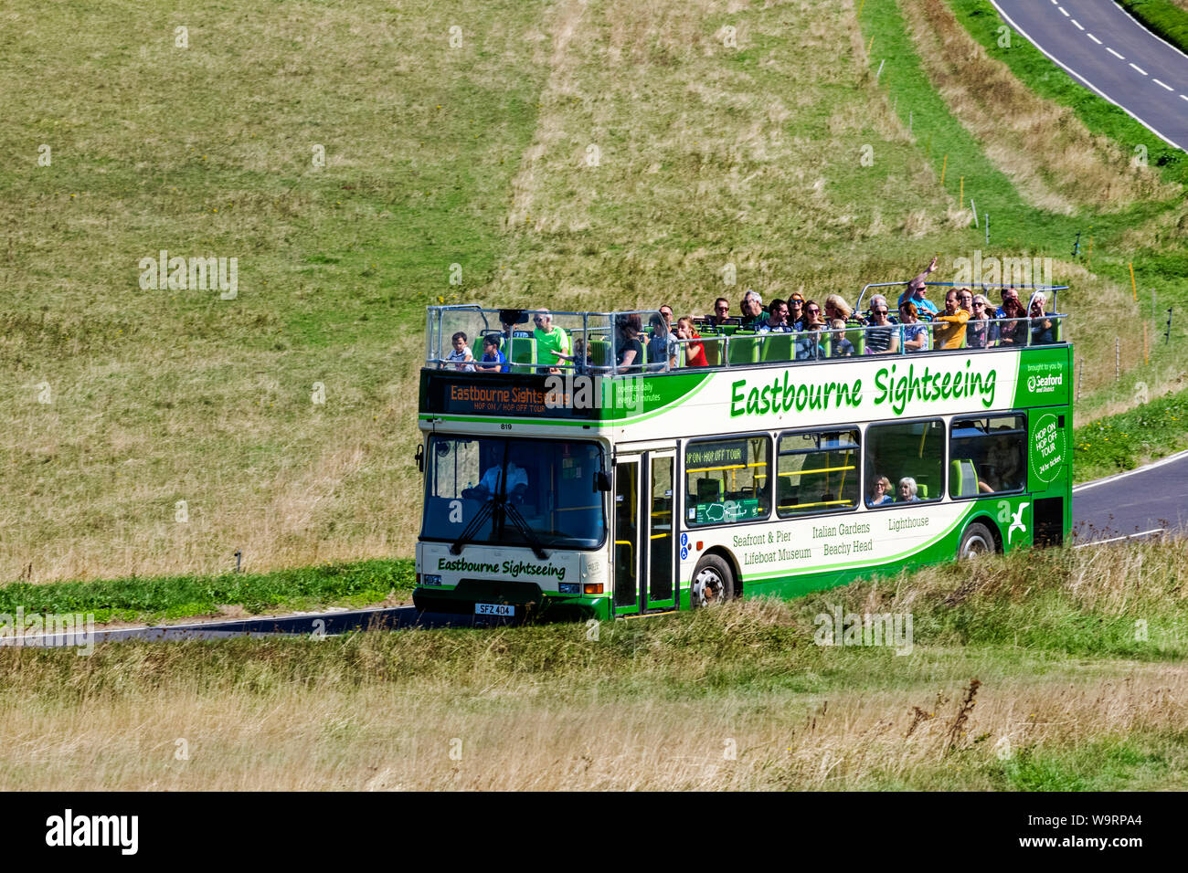 England, East Sussex, Eastbourne, South Downs National Park, Open Top Sightseeing Bus, 30064212 *** Local Caption *** Stock Photo