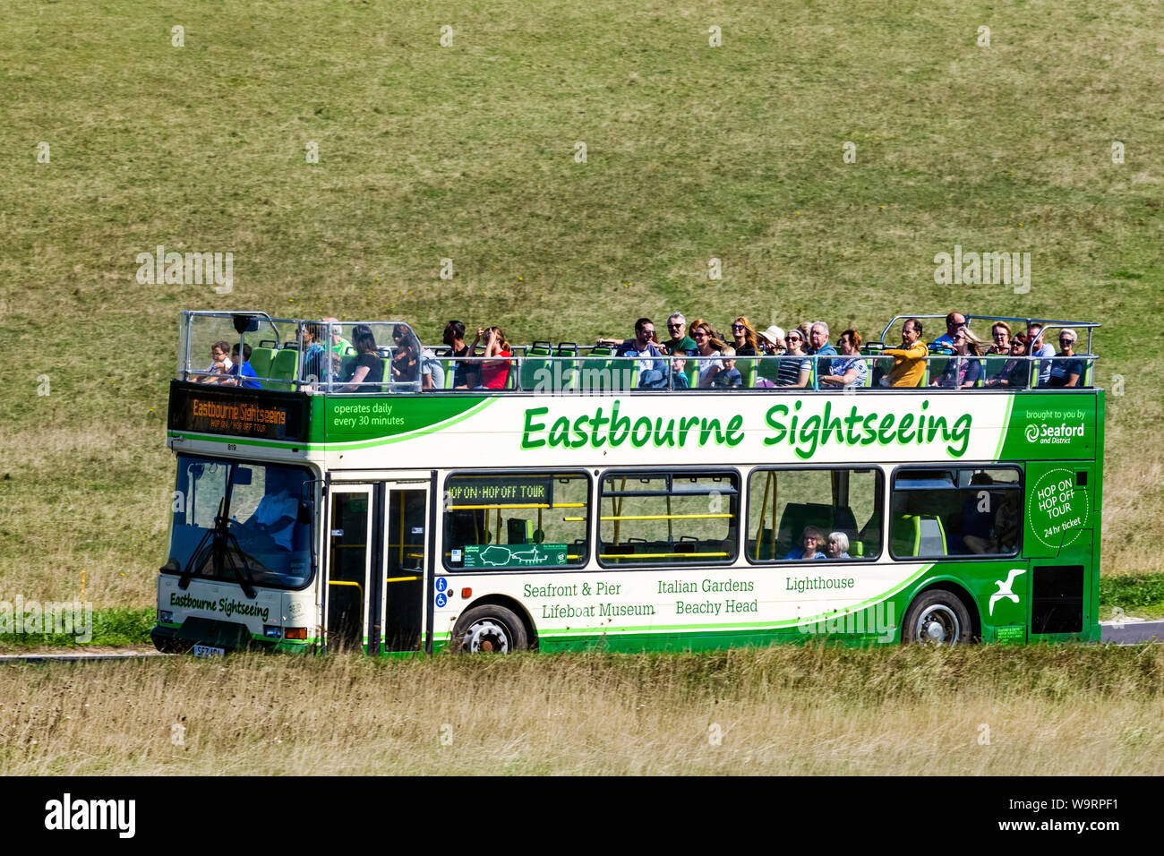 England, East Sussex, Eastbourne, South Downs National Park, Open Top Sightseeing Bus, 30064346 *** Local Caption *** Stock Photo