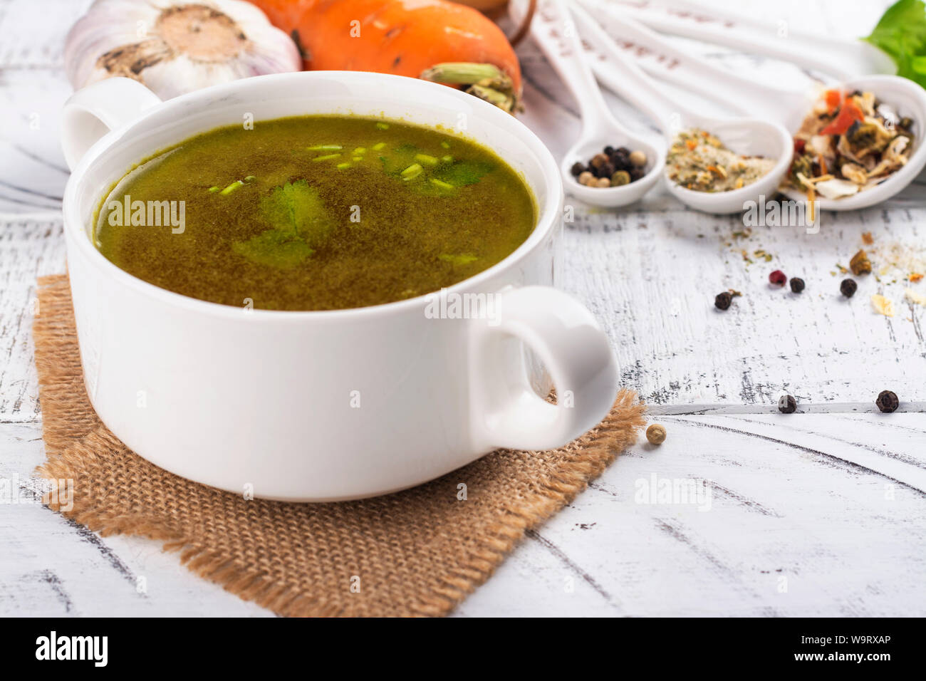 Bone broth soup made from beef Stock Photo Alamy