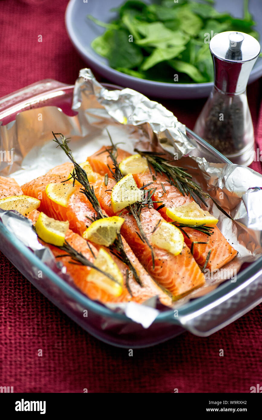 Oven Baked Salmon Fillets Stock Photo Alamy