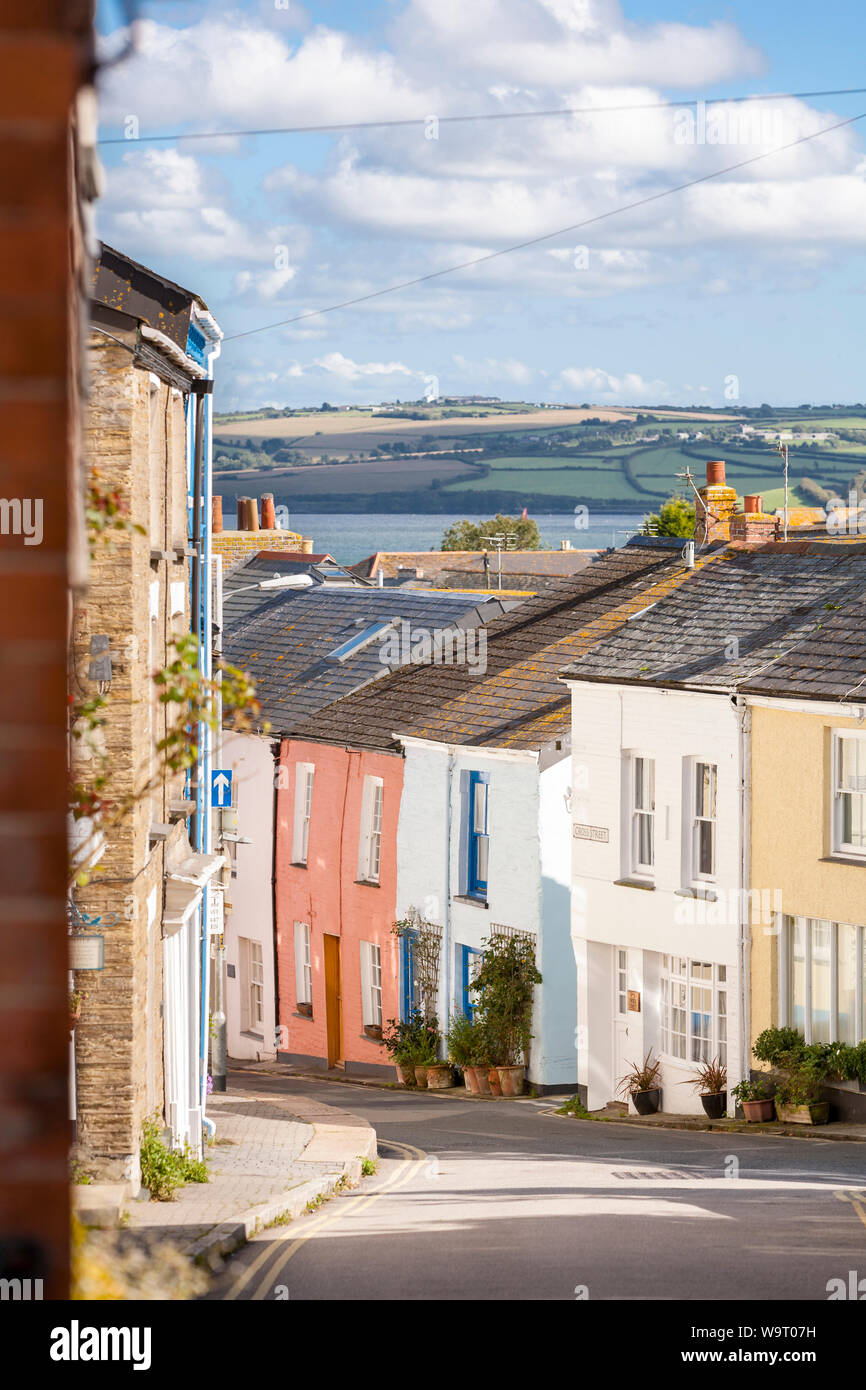 Colourful houses on Cross street in Padstow, Cornwall Stock Photo