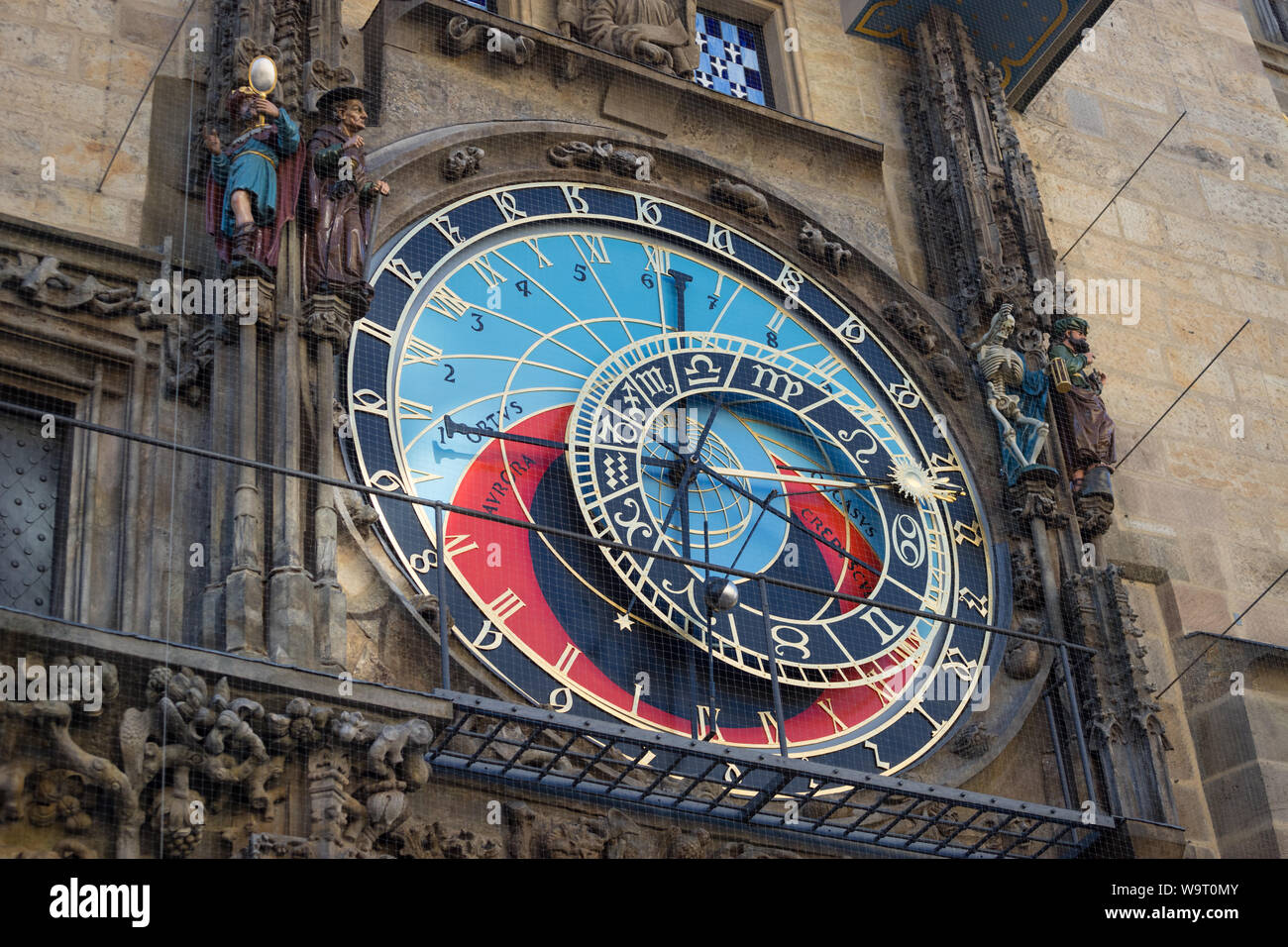 Astronomic clock on the Old Town Hall tower at Staromestska square in Prague Stock Photo