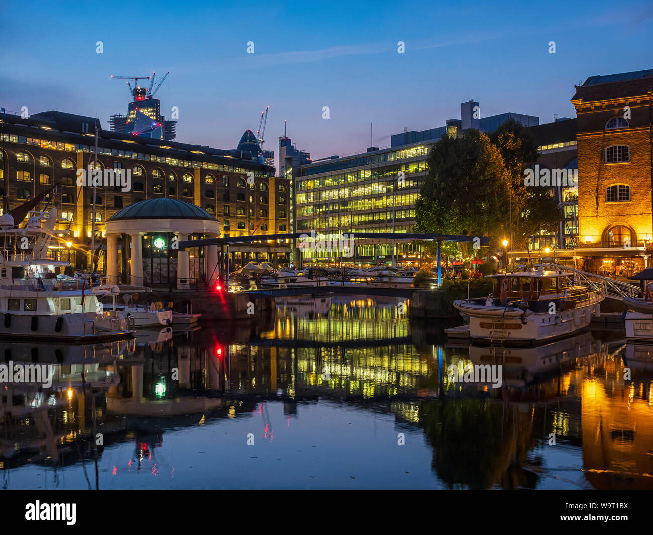 LONDON, UK JULY 26, 2018 St Katherine Docks Marina at night Stock