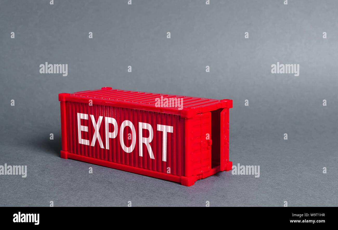 Red cargo shipping container with the word Export. The concept of foreign trade and