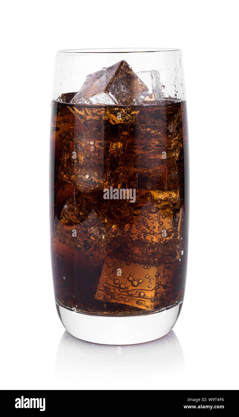Cola in glass with ice cubes on white background Stock Photo - Alamy