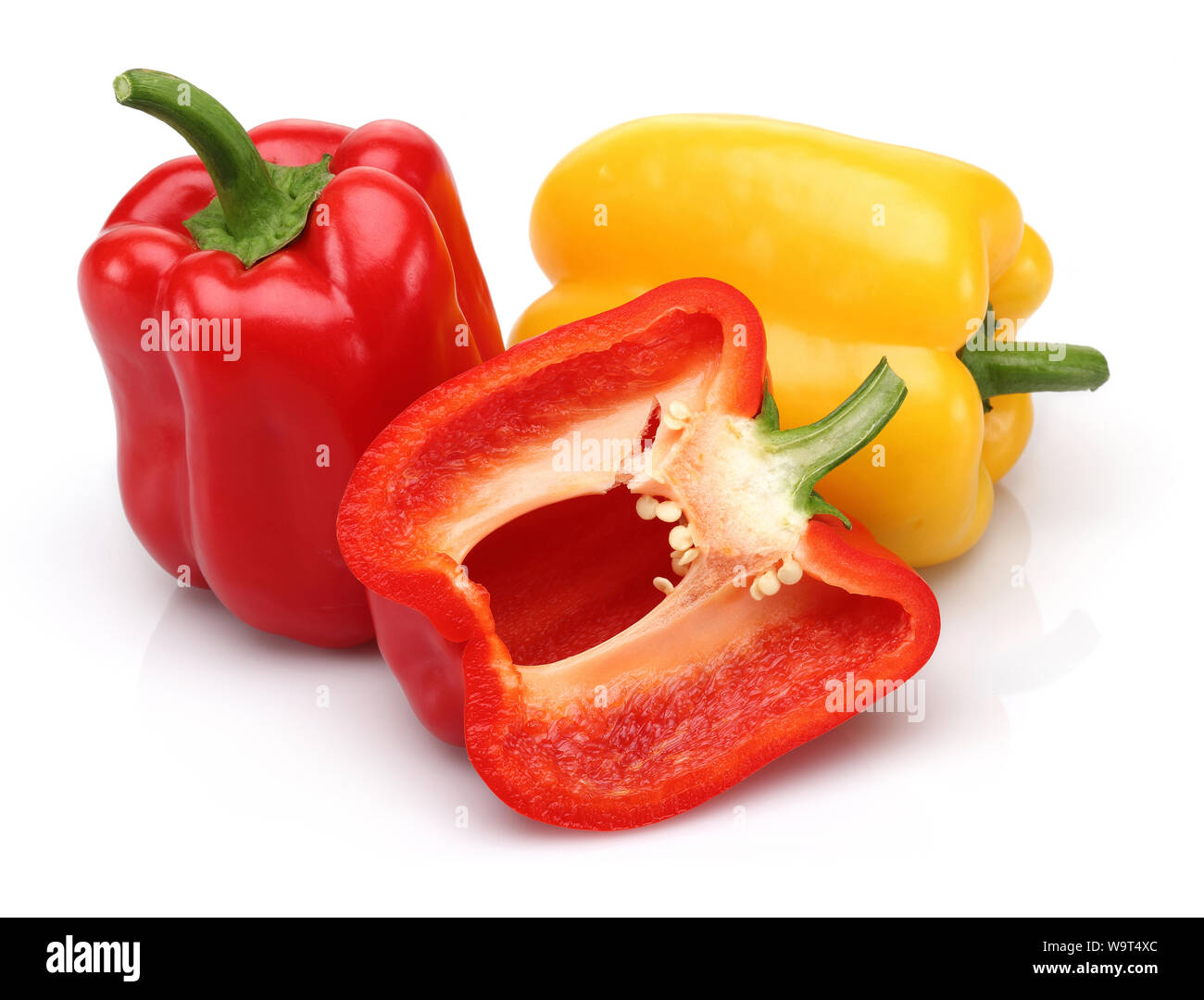 Yellow and red bell peppers isolated on white background Stock Photo ...