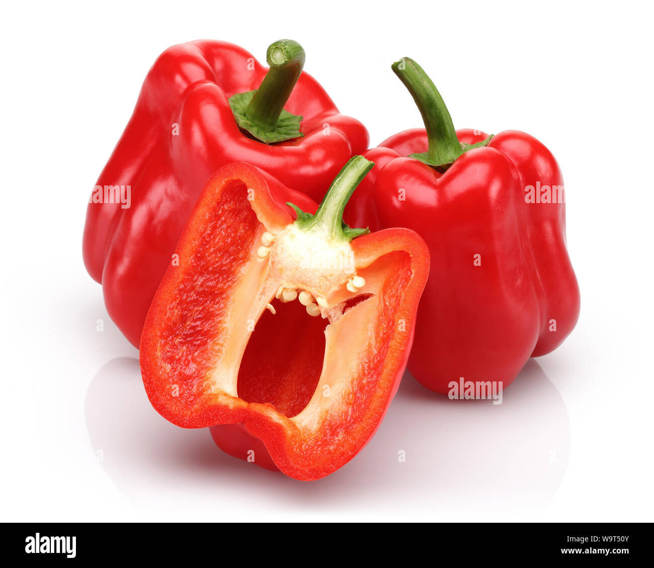 Red bell peppers isolated on white background Stock Photo - Alamy