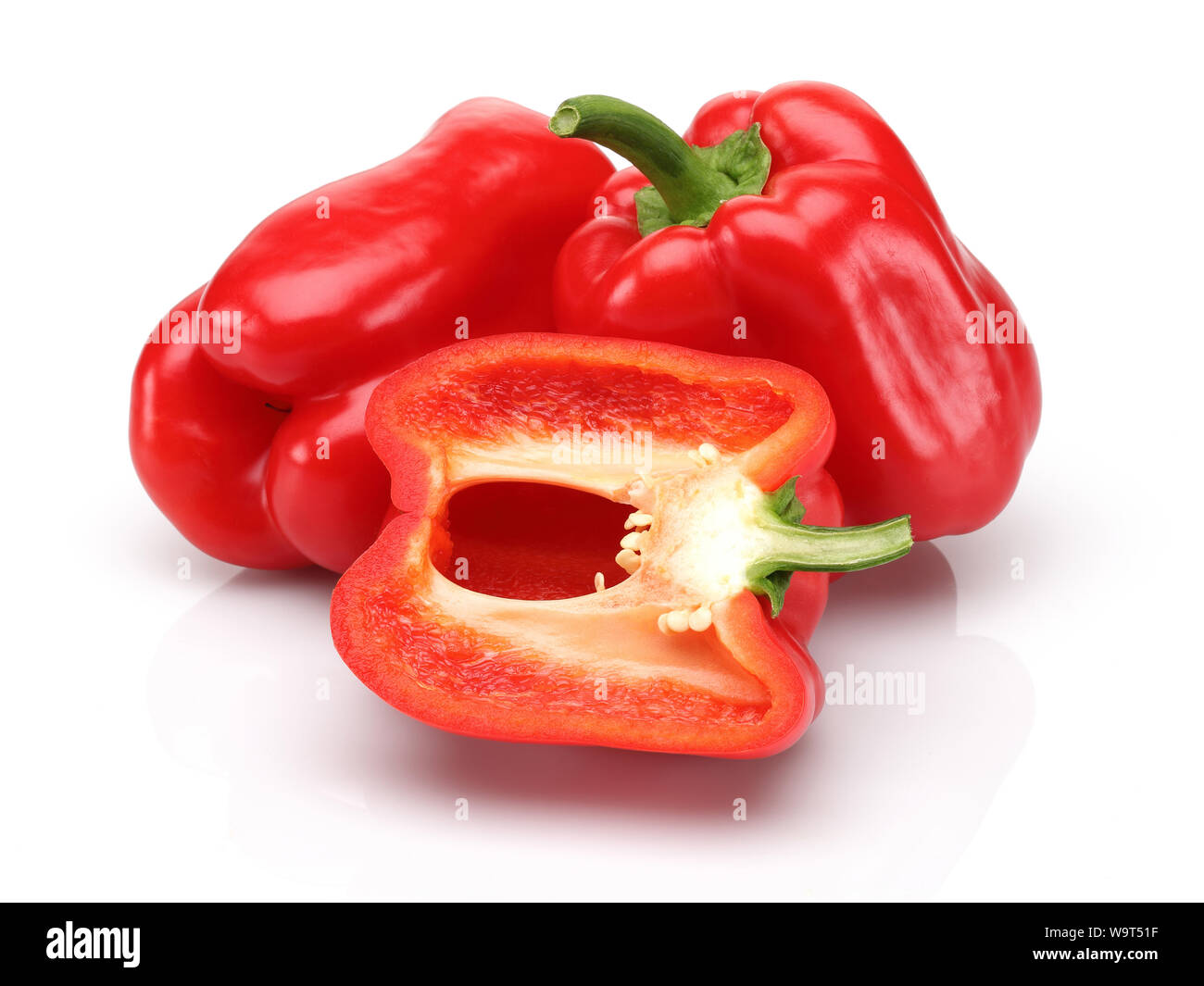 Red bell peppers isolated on white background Stock Photo - Alamy