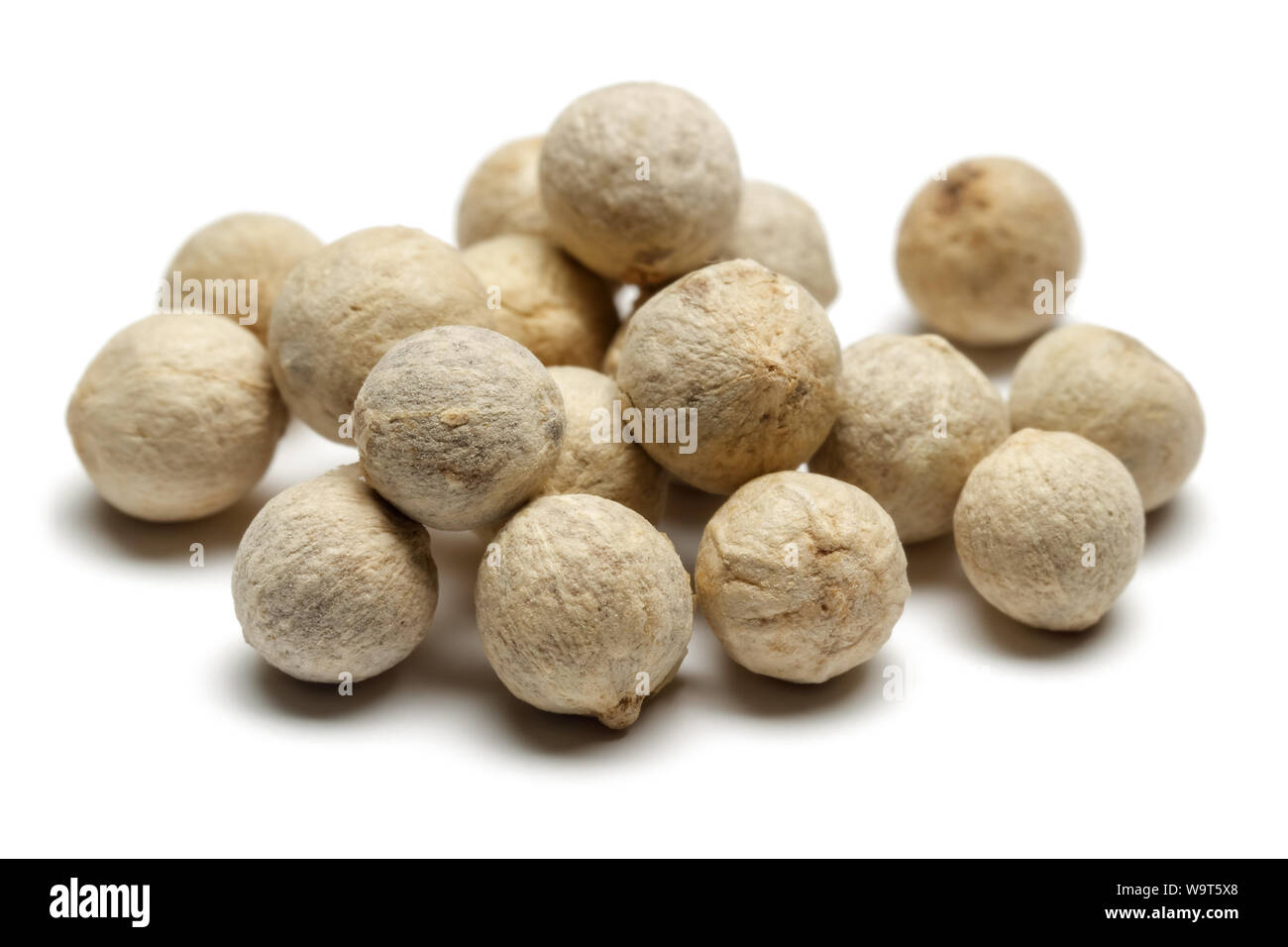 Heap of white peppercorn isolated on white background Stock Photo