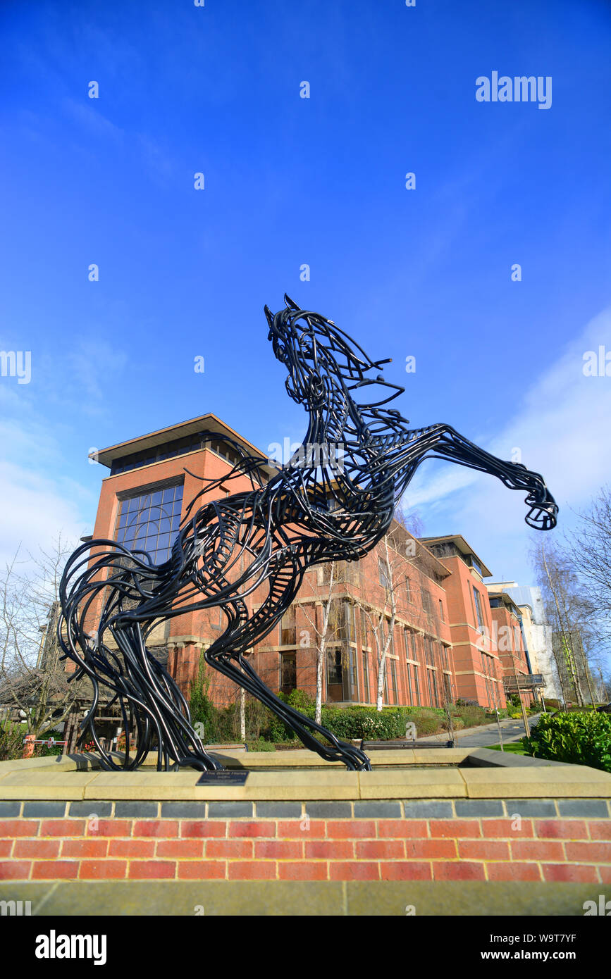 black horse statue 'Cancara' created by peter tysoe outside Lloyds bank headquarters Lovell Park Leeds united kingdom Stock Photo