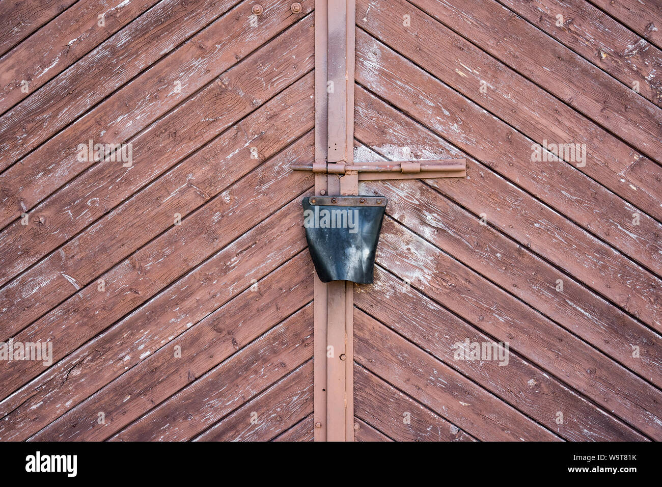 Locked Old Wooden Garage Door Close Up View Stock Photo