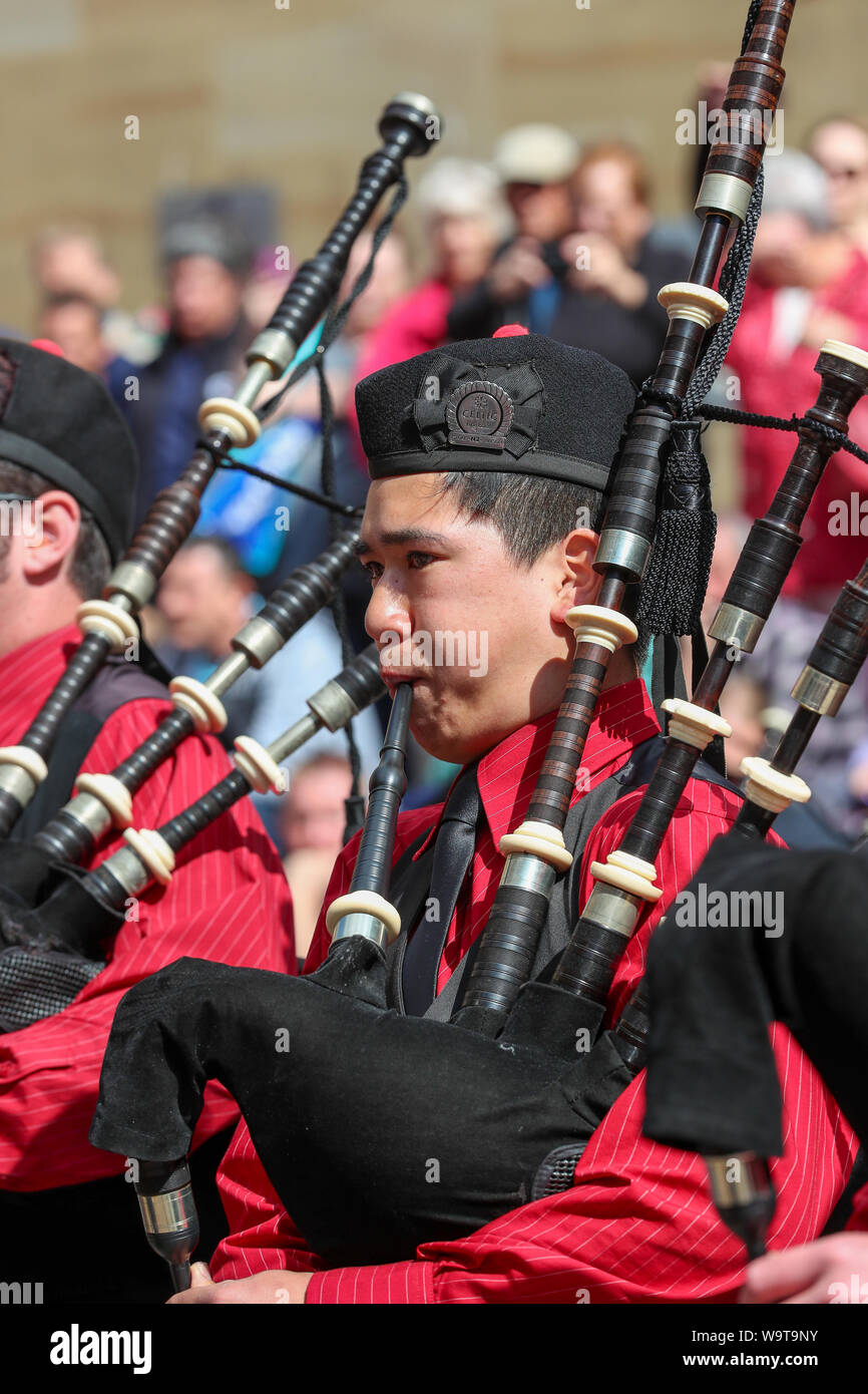 Glasgow, UK. 15 August 2019. Piping Live, thought to be the biggest celebration of bagpipe music