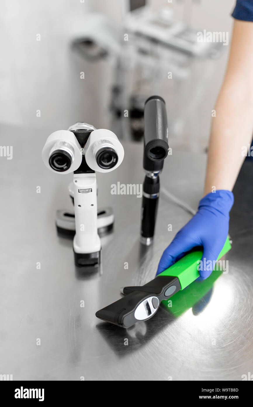 Professional equipment of a veterinary doctor ophthalmologist manual